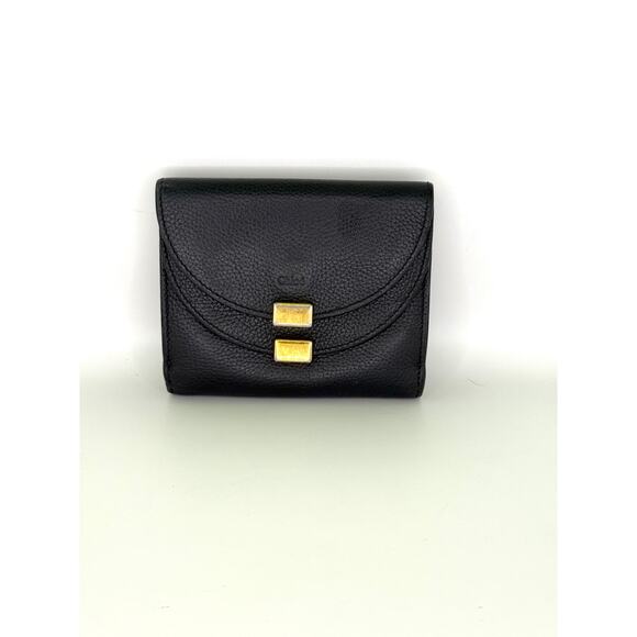 EUC Chloe Small Black and Gold Multi-Compartment Snap Wallet - Picture 1 of 10